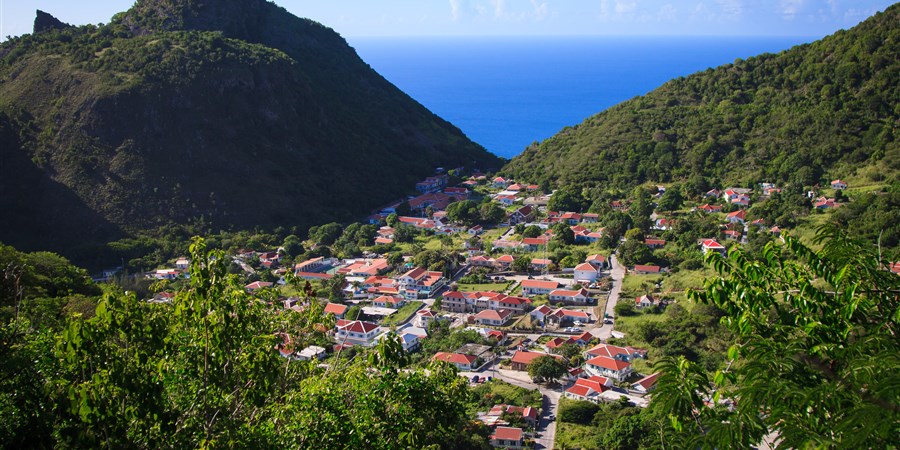 View from the mountains of village on Saba, Caribbean Netherlands