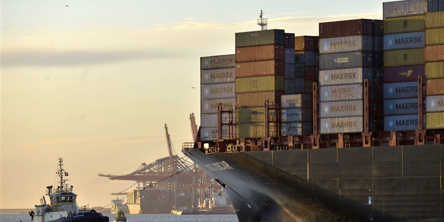 Container ship in the port