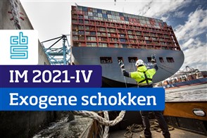 Voorpagina Internationaliserings Monitor 2021-IV, Exogene schokken. Man helpt bij aanmeren containerschip in haven.