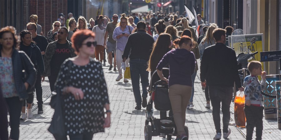 A crowded shopping street.