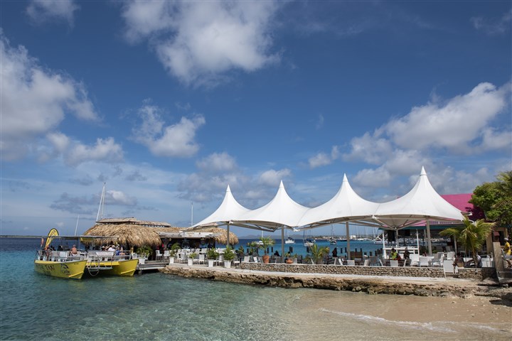 Restaurant on a pier at a Caribean seafront