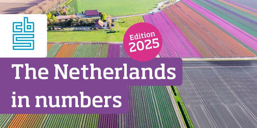 Front cover of the web publication The Netherlands in Numbers 2025 featuring a colourful field of flower bulbs