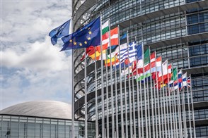 Vlaggen bij het Europees parlement in Straatsburg