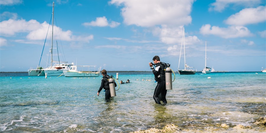 Divers entering the water on Bonaire